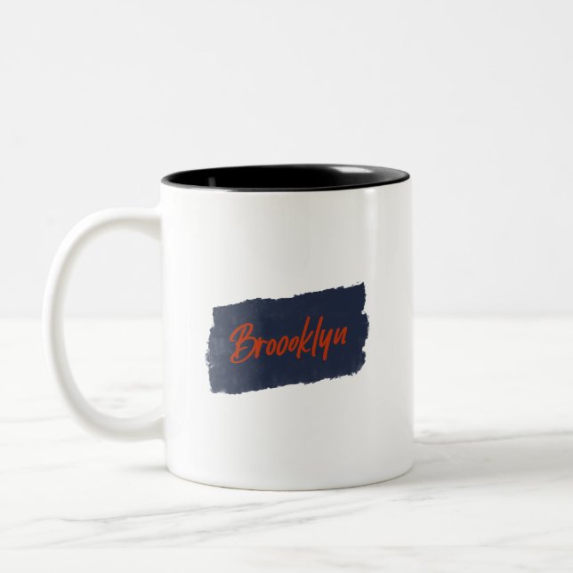 Brooklyn manuscrite Typographie rouge Café Mug (Gauche)