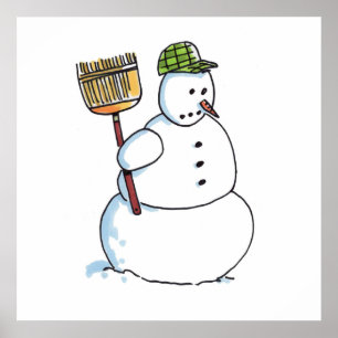 Broom Snowman affiche brillante