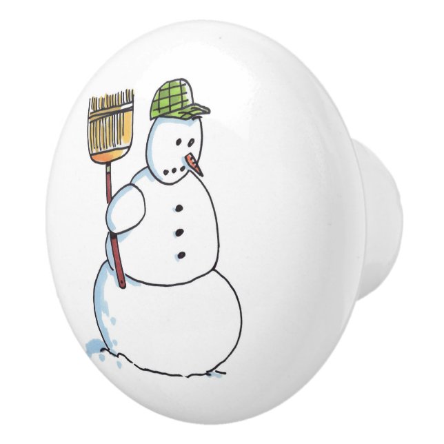Broom Snowman bouton en céramique (Droite)