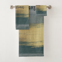 Brosse contemporaine en vert, gris et or
