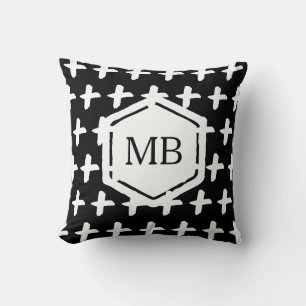 Brosse croix noir et blanc coussin monogramme
