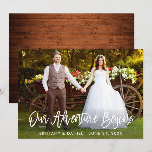 Brosse Script Bois Notre Aventure Commence Carte (Devant / Derrière)