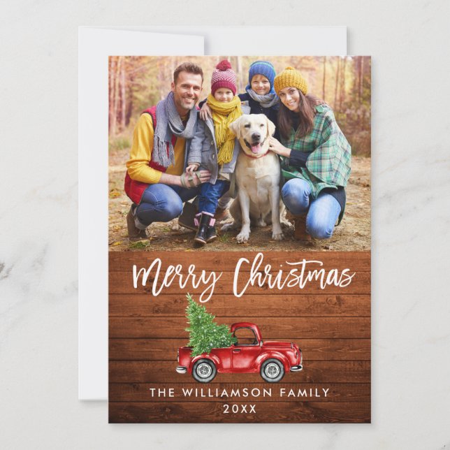 Brosse Script Bois Vintage Camion Carte de Noël (Devant)