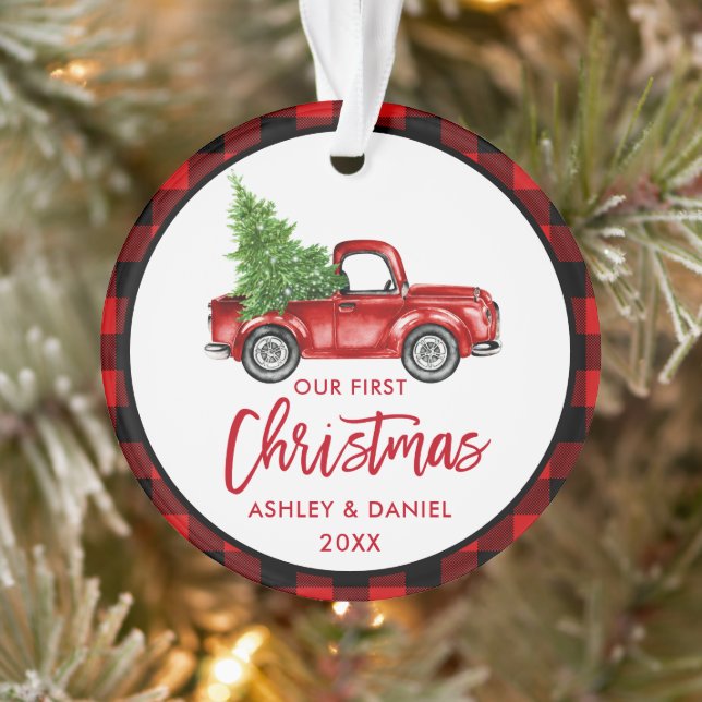 Brosse Script Camion First Christmas Red Plaid (Arbre)
