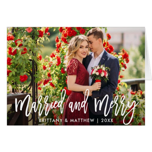 Brosse Script Marié & Merry Photo Pold Card (Devant horizontal)
