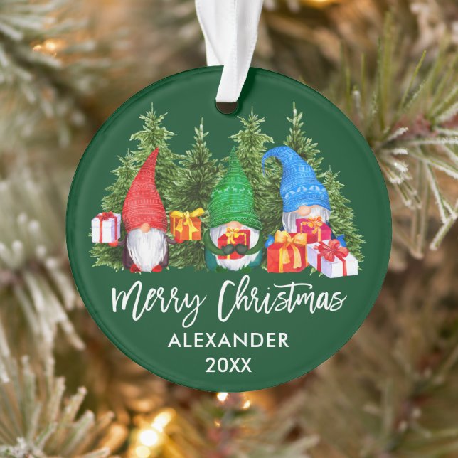 Brosse Script Noël Aquarelle Gnomes Vert (Arbre)