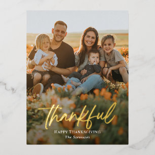 Brossé Thankful Foil Photo Carte postale Thanksgiv
