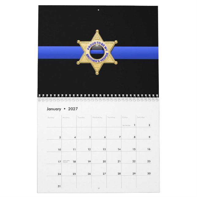 Brothers Keeper Badge Mince Ligne Bleue Calendrier (Jan 2027)