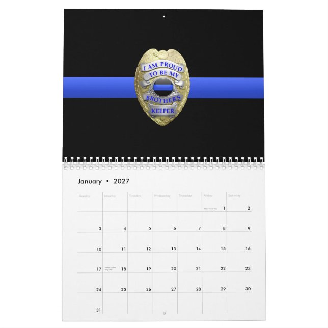 Brothers Keeper Badge Mince Ligne Bleue Calendrier (Jan 2027)