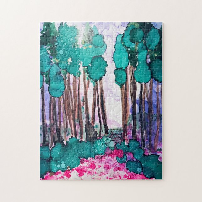 Brouillard pourpre avec puzzle de pins (Vertical)