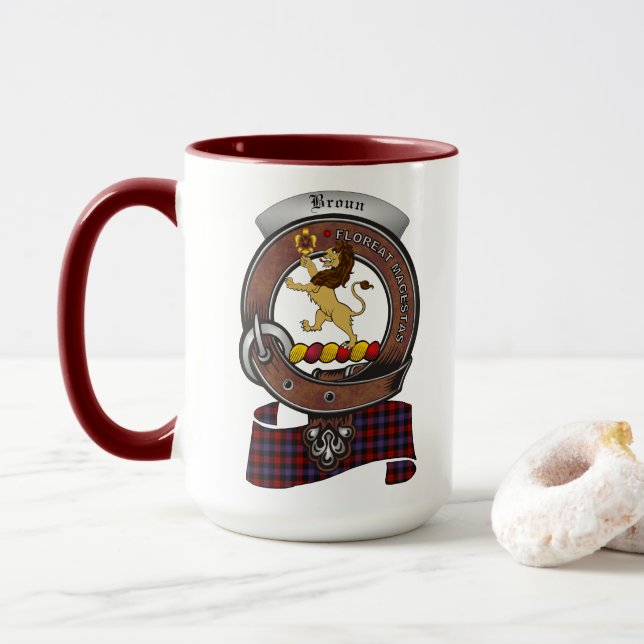 Broun Brown/Broun Clan Badge Combo 15oz Mug (Avec donut)