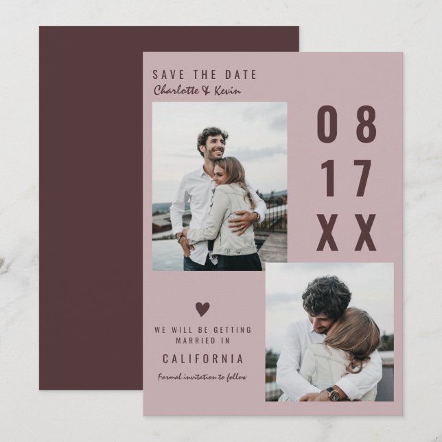 Brousse bordeaux enregistrer la date mariage 2 pho (Devant / Derrière)