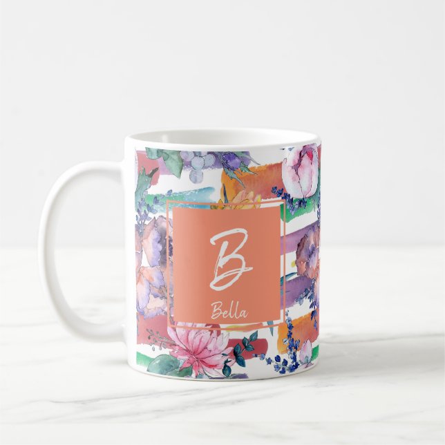 Brousses colorées Monogramme Mug floral (Gauche)