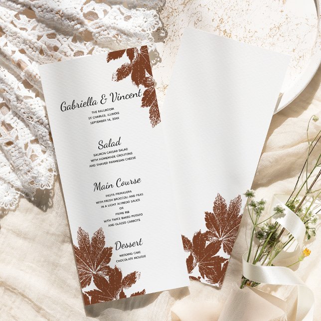 Brown Automne Maple Leaf - Mariage Menu (Fall in Love with this natural woodsy Autumn leaves menu.)