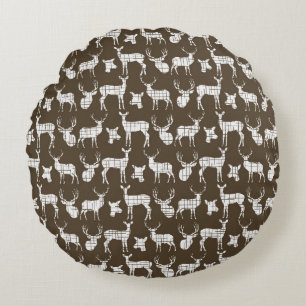 Brown avec Coussin rond de cerf blanc rustique