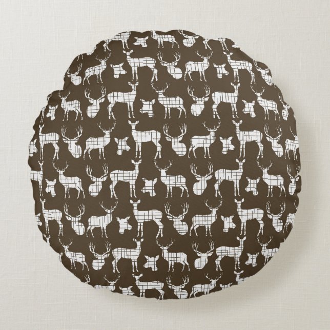Brown avec Coussin rond de cerf blanc rustique (Devant)