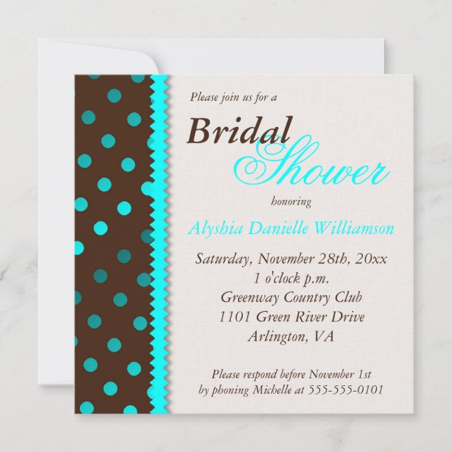 Brown avec Dots Turquoise Invitation à la douche n (Devant)