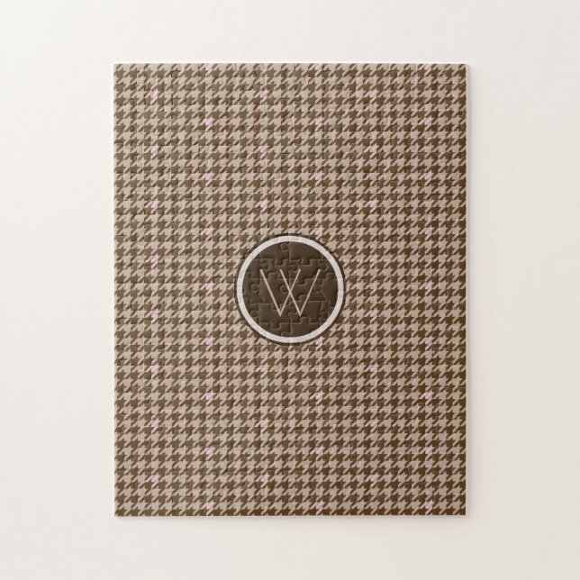 Brown avec Rose Gold Accent Houndstooth Puzzle (Vertical)