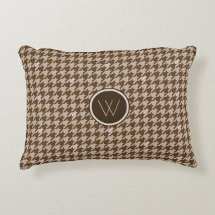 Brown avec Rose Gold Houndstooth Accent Coussin