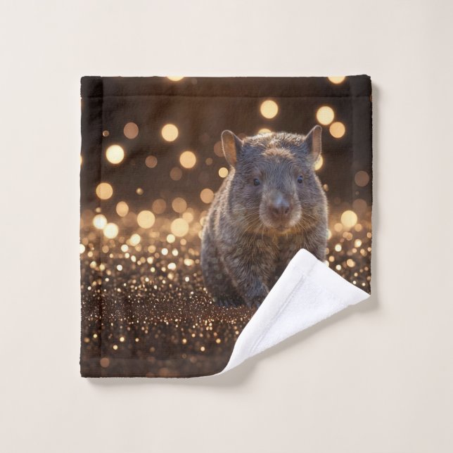 Brown Baby Wombat Sur Brown Bokeh Bliss, (Gant de toilette)