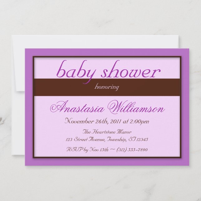 Brown bande violet bébé douche Invitations (Devant)