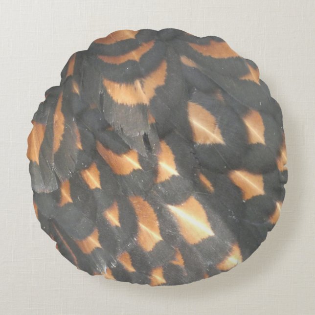 Brown Black Plumes de poulet Motif Coussin rond (Devant)