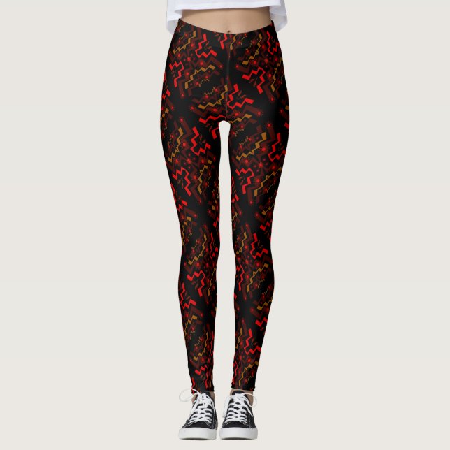 Brown Black Red Ethnic Abstrait Leggings (Devant)