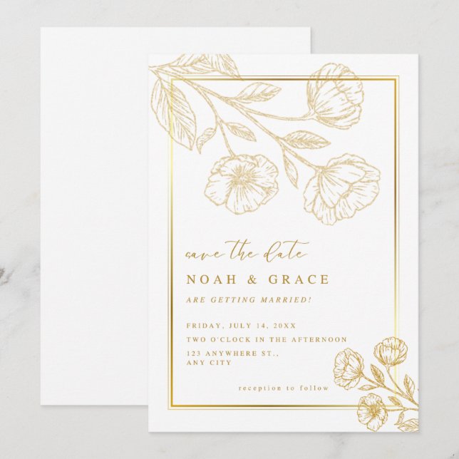 Brown Blanc Moderne Enregistrer La Date Invitation (Devant / Derrière)