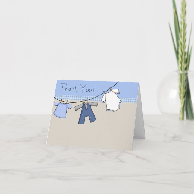Brown Blue Clothesline Baby Boy Merci Cartes (Devant)