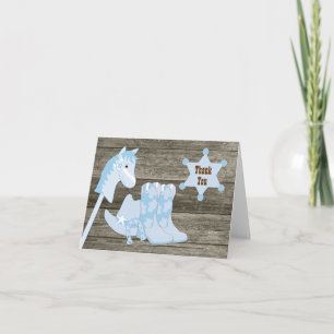Brown Blue Cowboy Baby shower Merci Cartes