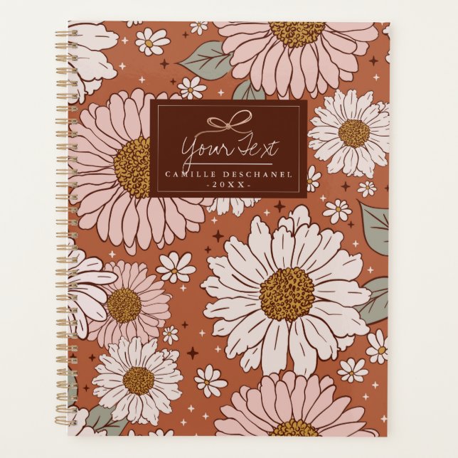 Brown Boho Retro Floral Impression personnalisée (Devant)