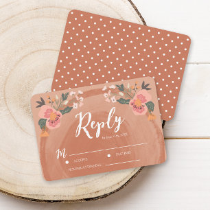 Brown Bois Rustique Floral Wedding RSVP Réponse
