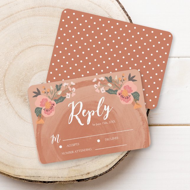 Brown Bois Rustique Floral Wedding RSVP Réponse (Créateur téléchargé)