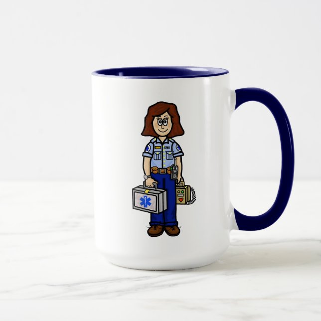Brown cheveux Femme EMS Paramedic Mug (Droite)