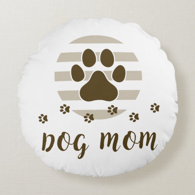 Brown Chien Maman Amour Rond Coussin (Devant)