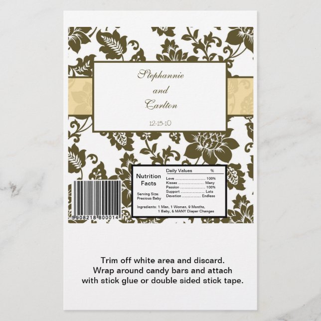 Brown/Creme Floral Mariage damassé Candy Wrapper (Devant)