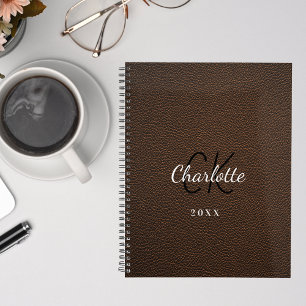 Brown cuir monogramme initiales nom 2026