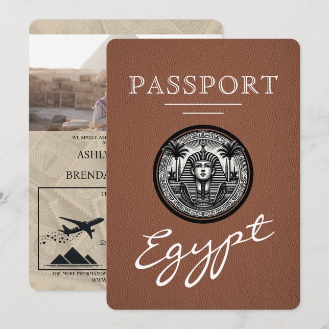 Brown Egypt Passport Wedding Invitation (Devant / Derrière)