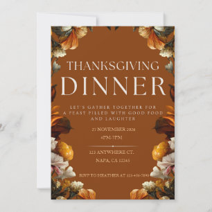 Brown Élégant Dîner Thanksgiving Invitation