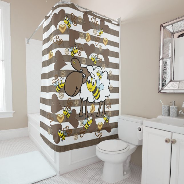 Brown et blanc Douche rideau Bumblebee (En situation)
