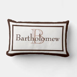 Brown et blanc Nom de Monogramme Garde Coussin
