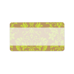 Brown et Lime Green Damask Étiquette de adresse