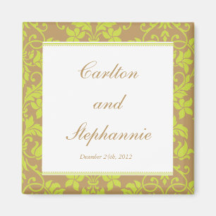 Brown et Lime Green Mariage damassé Magnet Favoris