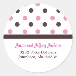 Brown et rose : Sticker d'adresse de point Polka