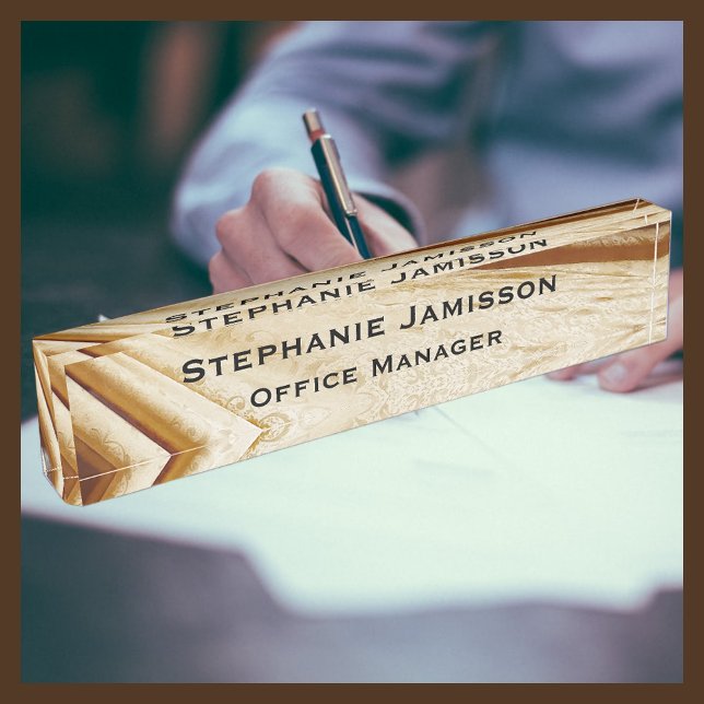 Brown Faux Fabric Nom et Titre Desk Nom Plaque (Créateur téléchargé)