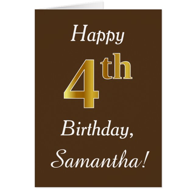 Brown, Faux Gold 4ème anniversaire + Nom personnal (Devant)