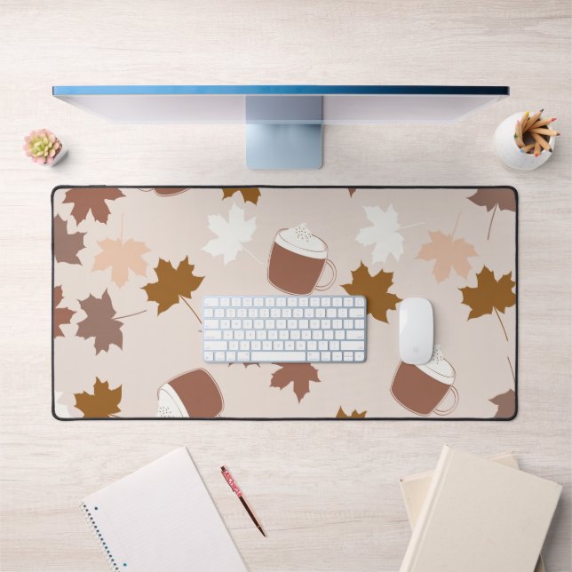 Brown Feuilles d'érable Latte café Motif Vintage (Bureau 1)