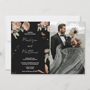 Brown Fleur Black Wedding Invitations avec photo