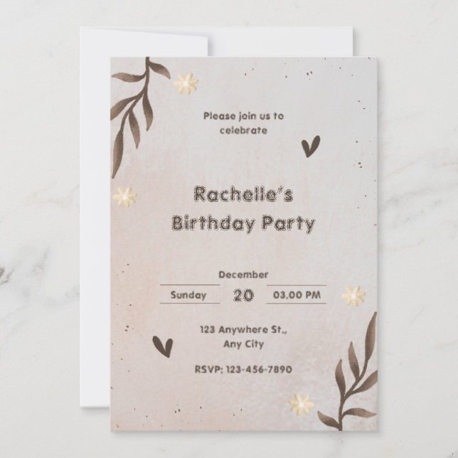 Brown Floral Aquarelle Feuilles Invitation d'anniv (Devant)