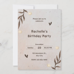 Brown Floral Aquarelle Feuilles Invitation d'anniv
